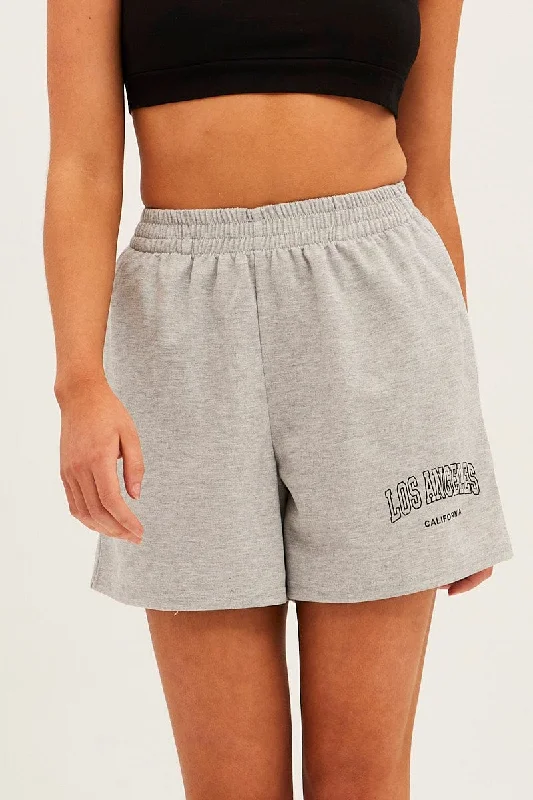 Grey Elastic Waist Biker Track Shorts