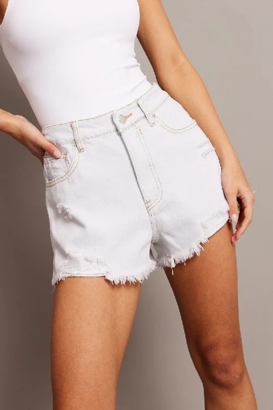 Denim Ripped Denim Short Mid Rise