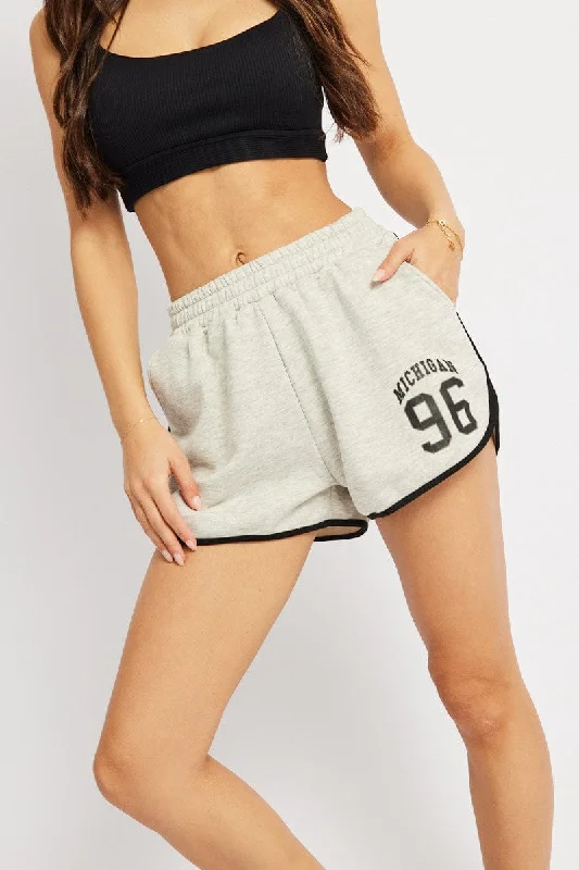 Grey Track Shorts High Rise Elastic Waist