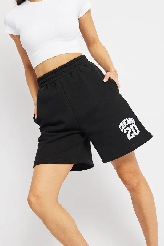 Black Track Short Boyfriend Mid-Thigh