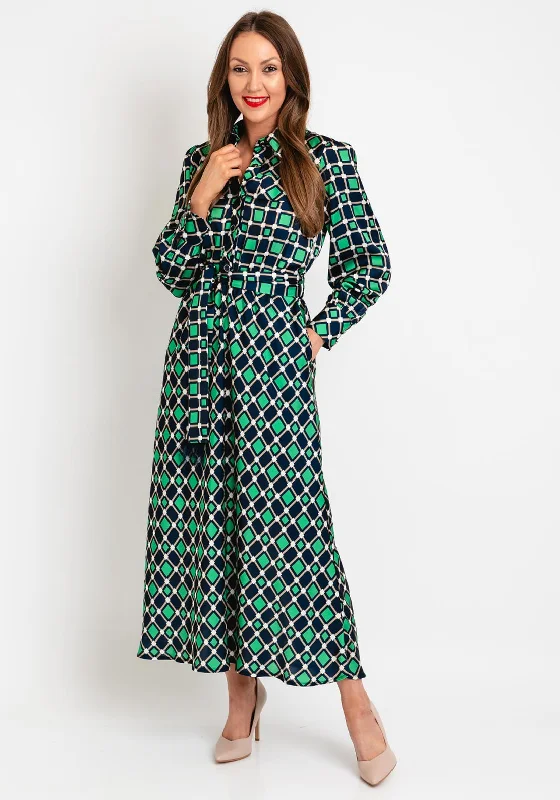 Camelot Print A-line Maxi Shirt Dress, Navy Green