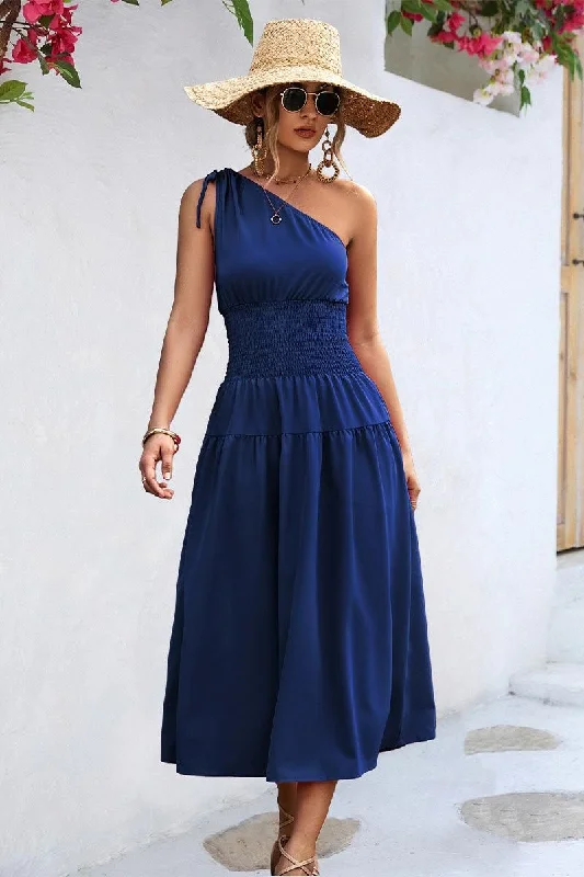 HALF OFF SHOULDER SLIM WAIST MIDI DRESS