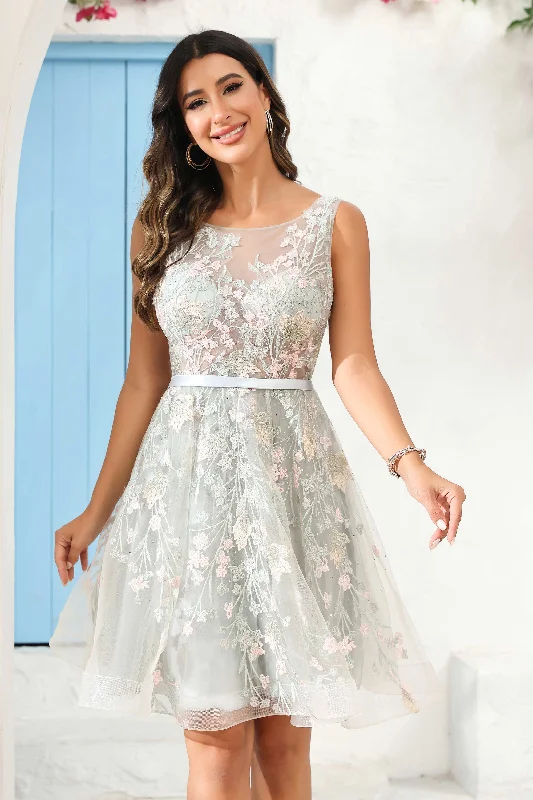 Floral Square Neck See-through Tulle Mini Dress