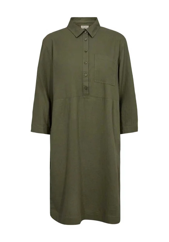 Freequent Laluna Linen Shirt Dress, Deep Lichen Green