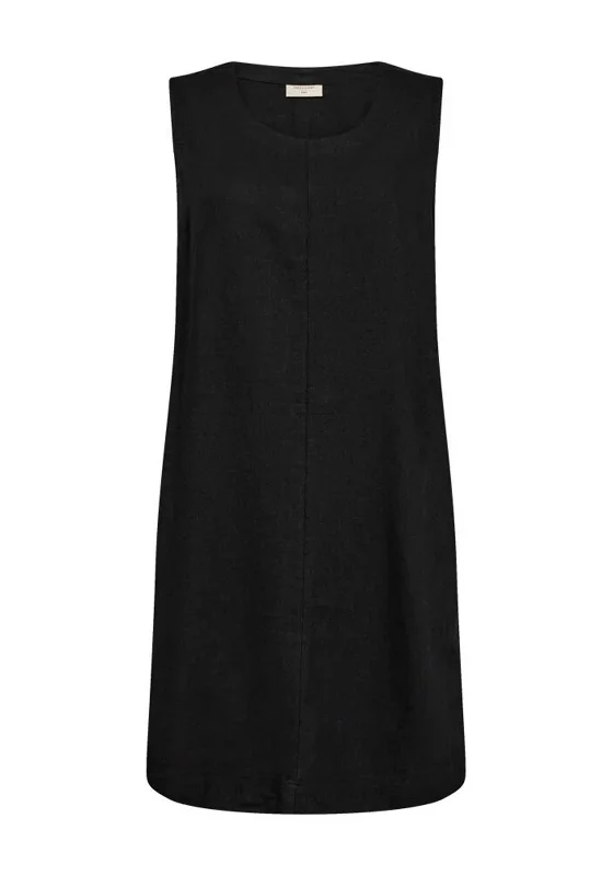 Freequent Lava Button Back Linen Dress, Black