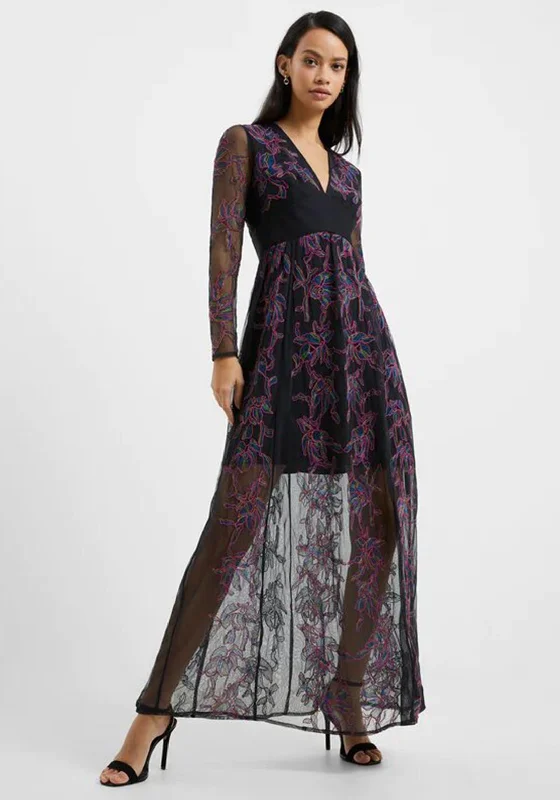 French Connection Emilia Embroidered Max Dress, Blackout