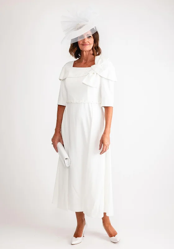 John Charles Bow Shoulder Overskirt Dress, Ivory