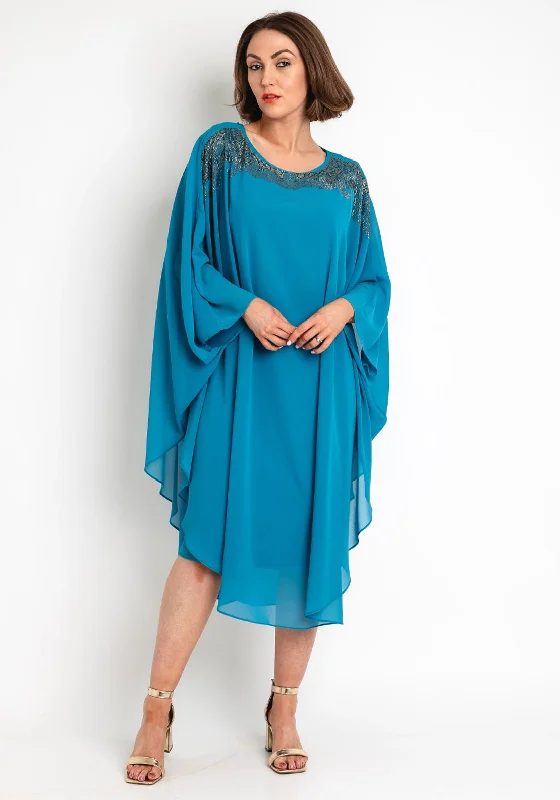 Serafina Collection Embellished Neck Tunic Dress, Turquoise