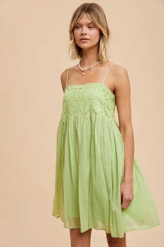 Lime Eyelet Lace Babydoll Mini Dress