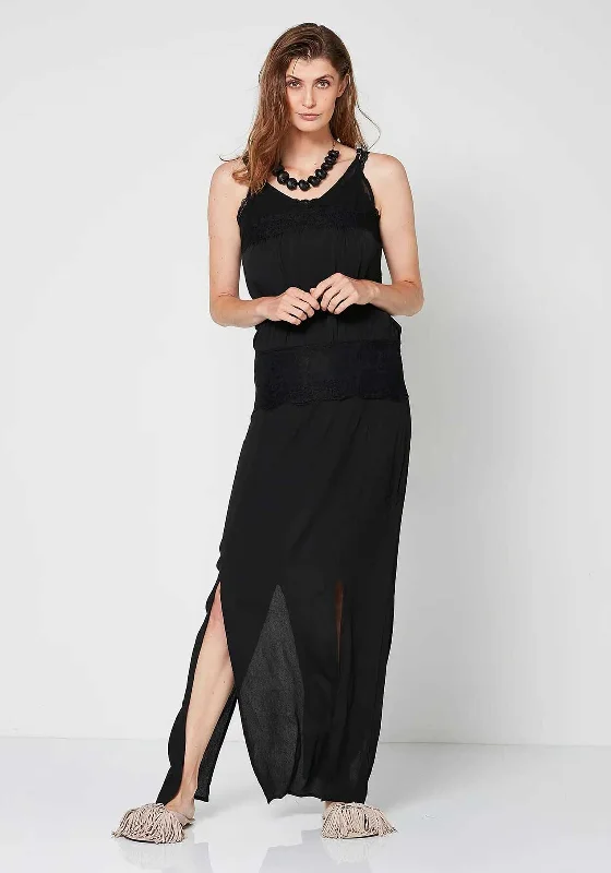 Nu Denmark Ulrikke Lace V Back Maxi Dress, Black