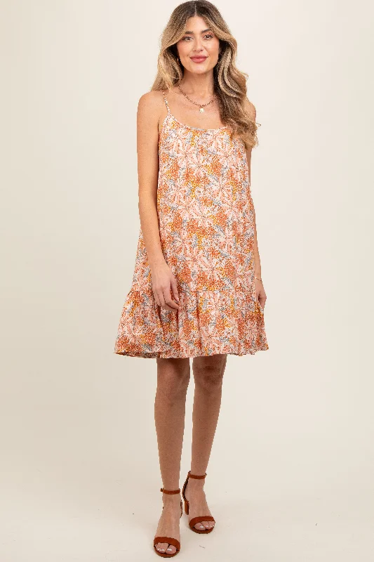 Rust Floral Sleeveless Maternity Mini Dress