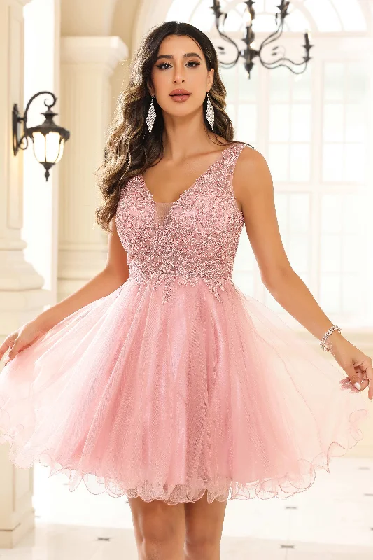 Sexy V-neck Sleeveless A-line Tulle Mini Dress