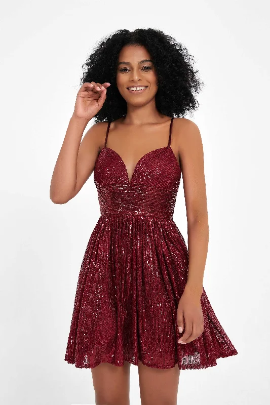 Spaghetti Straps Sweetheart Neck Sequins Mini Dress