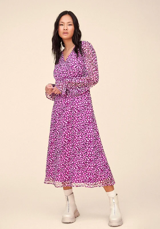 Vila Falia V-Neck Print Midi Dress, Cattleya Orchid