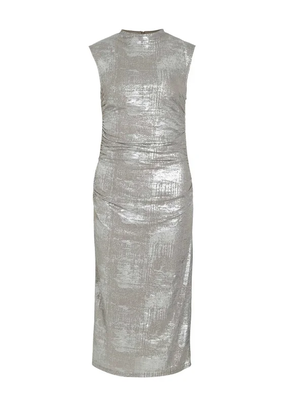 Vila Silvera Funnel Neck Dress, Silver