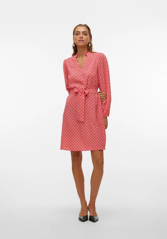 Vero Moda Moa Printed V Neck Shift Dress, Raspberry Sorbet