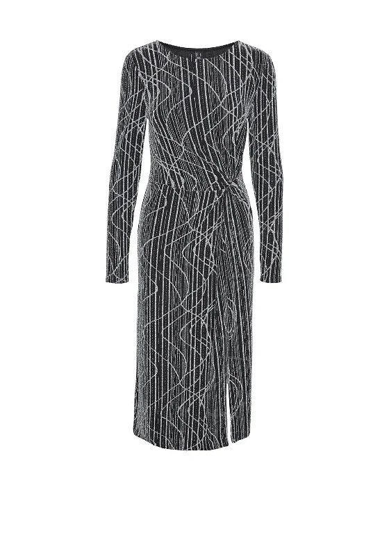 Vero Moda Kanz Glitter Midi Length Dress, Black & Silver