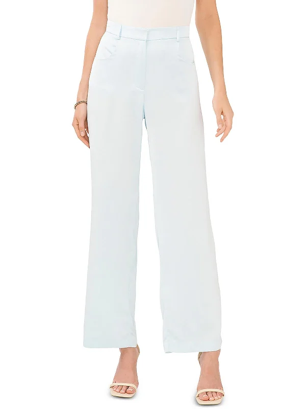 Womens High Waist Textured Wide Leg Pants