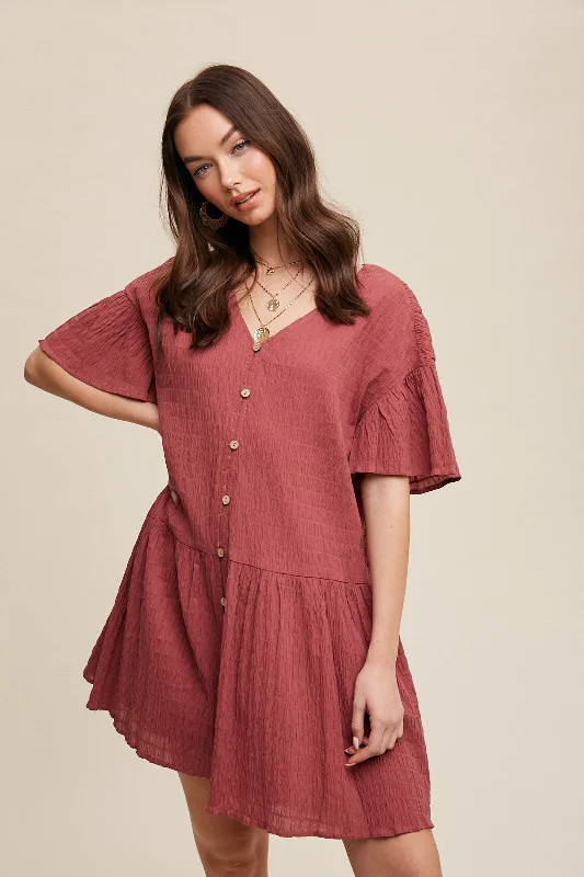 Deep Rose Crinkle Loose Fit Mini Dress