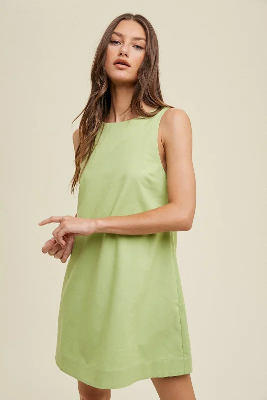 Lime Cotton Linen A-Line Mini Dress