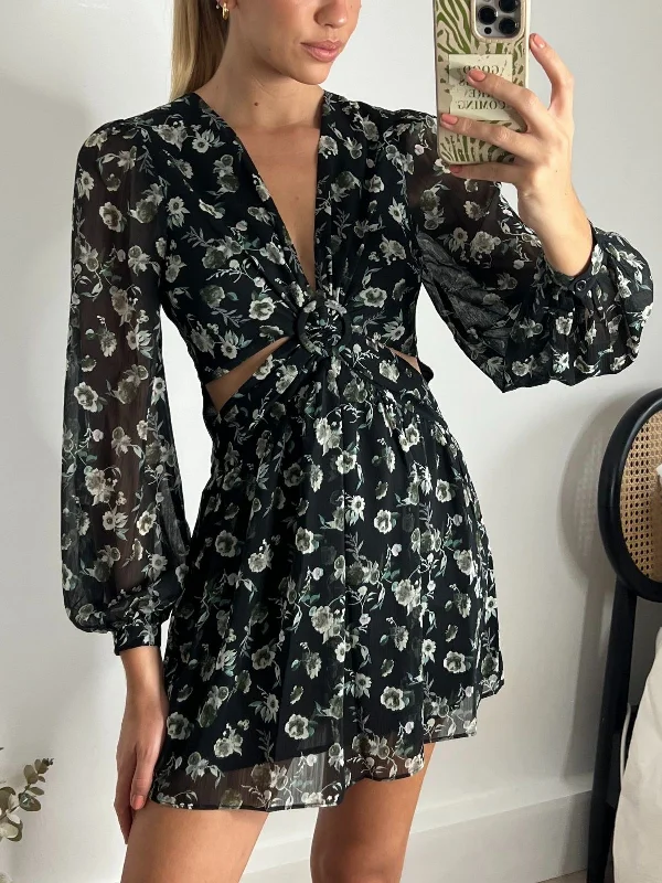 Tasha Cut Out Mini dress / Dark Floral