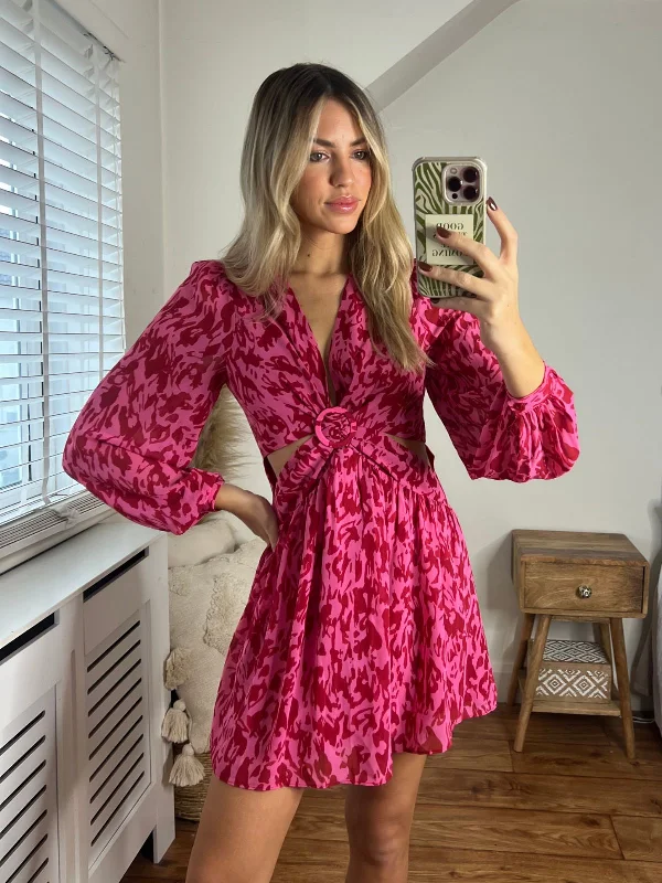 Tasha Cut Out Mini dress / Pink Animal