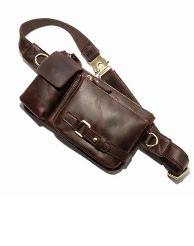 Top Leather Fanny Pack Men's Dark Brown Chest Bag Hip Bag Brown Waist Bag For Men