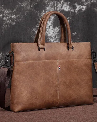 Brown Leather Men 13 inches Vintage Briefcase Handbag Gray Brown Laptop Handbag Side Bag For Men