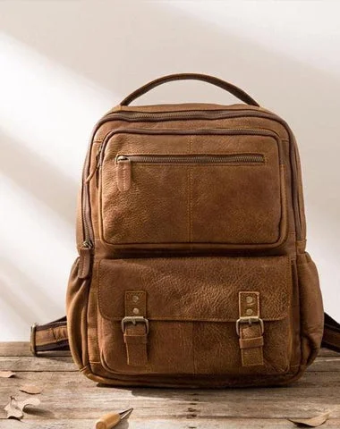 Brown Mens Leather Backpacks Travel Backpacks Laptop Backpack for men