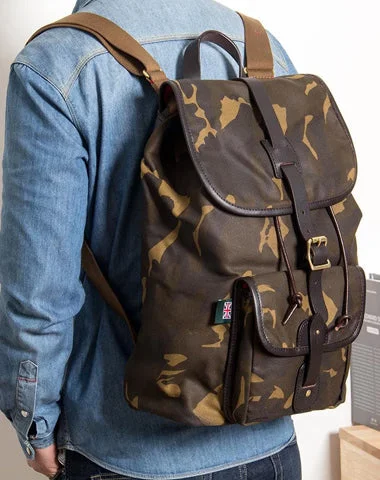 Camouflage Canvas Leather Mens Large 14'' Laptop Backpack College Backpack Hiking Backpack for Men