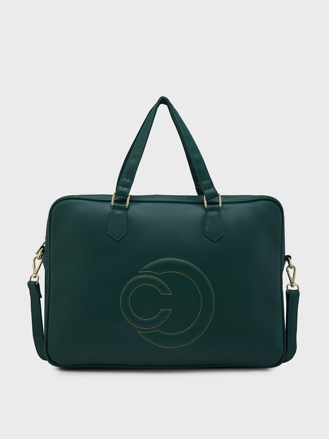 Caprese Dora Laptop Bag Large Solid Women'S Office Handbag Dark Green