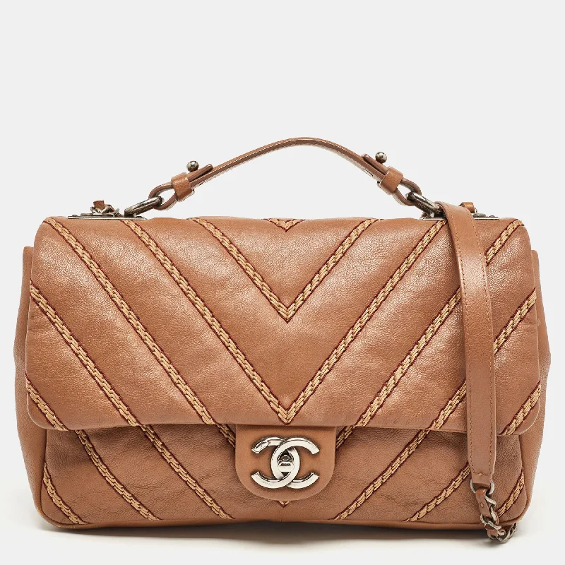 Chanel Chevron Stitched Leather Classic Top Handle Bag