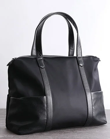 Classic Womens Nylon Leather Handbags Briefcase Mens Black Nylon Laptop Shoulder Purse for Ladies