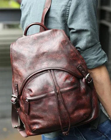 Coffee Leather Mens Backpack Travel Backpack Laptop Backpacks for men