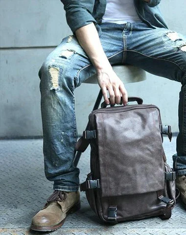 Cool Coffee Mens Leather Backpack Travel Backpacks Laptop Backpack for men