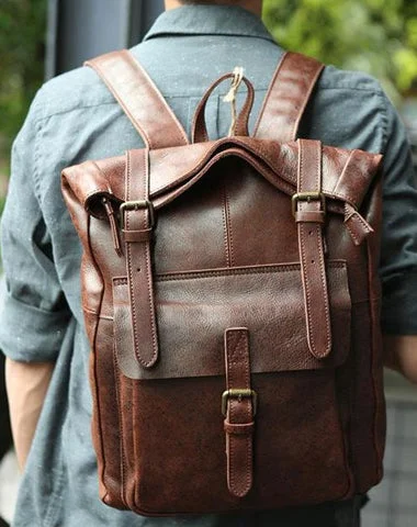 Cool Leather Mens Backpack Travel Backpacks Vintage Laptop Backpack for men