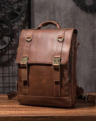 Cool Mens Leather Backpack School Backpack Leather Laptop Backpack for Men