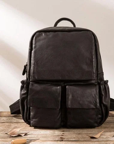 Cool Mens Leather Backpacks Black Travel Backpacks Laptop Backpack for men