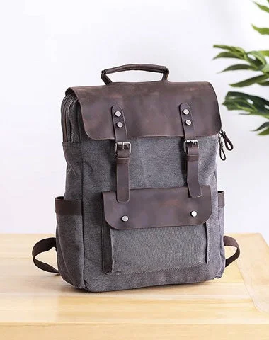 Dark Gray Waxed Canvas Mens Large 15'' Laptop Backpack College Backpack Hiking Backpack for Men