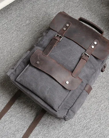 Gray Waxed Canvas Mens Large 15'' Laptop Backpack College Backpack Hiking Backpack for Men