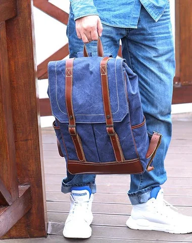 Denim Blue Waxed Canvas Mens Large 14'' Laptop Backpack College Backpack Hiking Backpack for Men