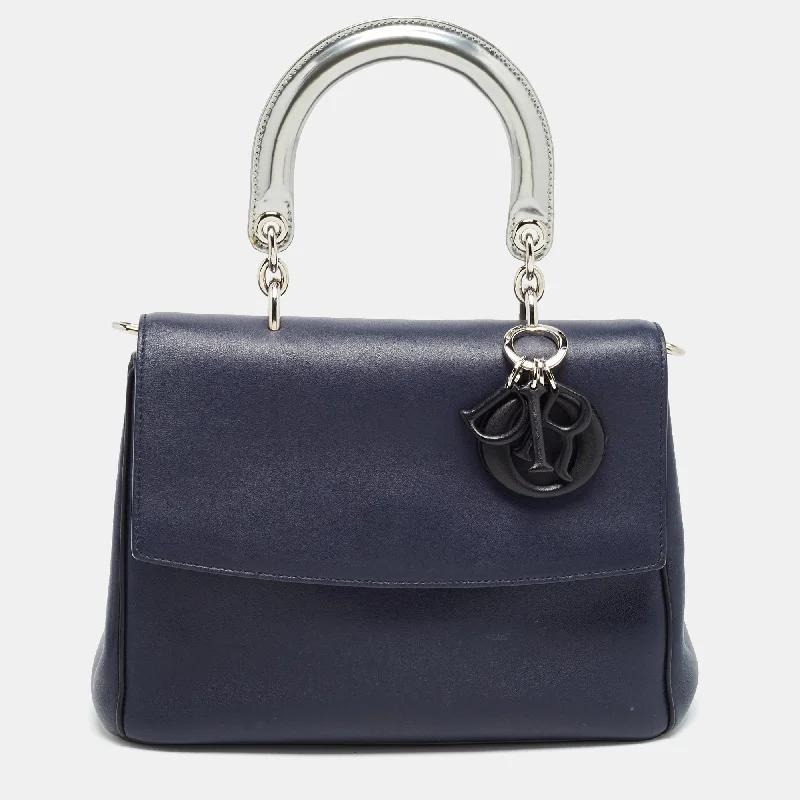 Dior Navy Blue/silver Leather Small Be Dior Flap Top Handle Bag