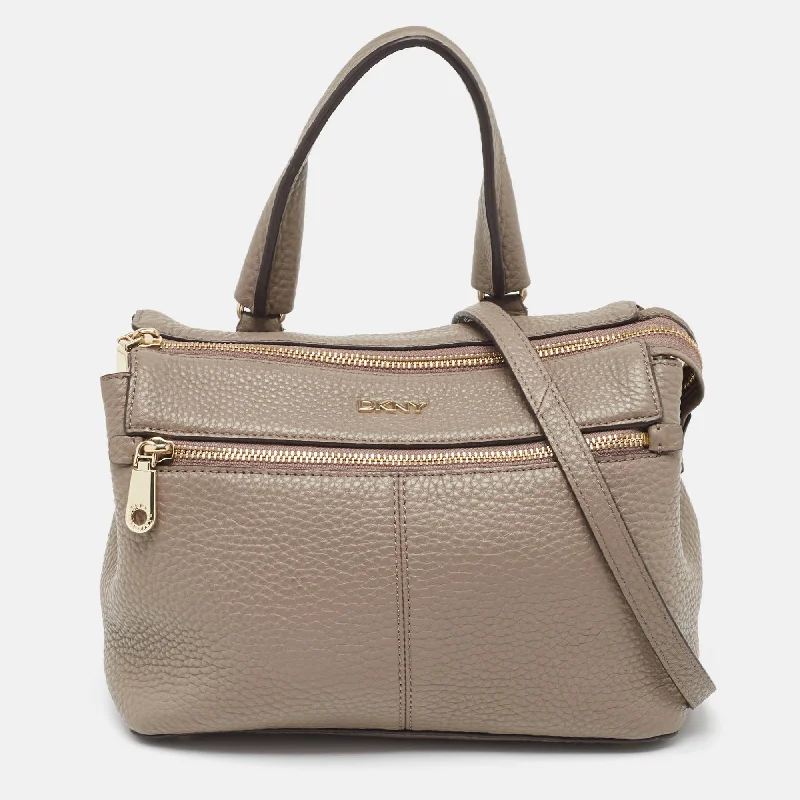 Dkny Grey Leather Front Zip Top Handle Bag