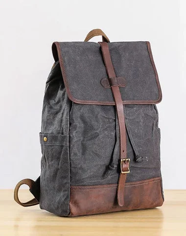 Gray Waxed Canvas Mens Large 15'' Laptop Backpack College Backpack Hiking Backpack for Men