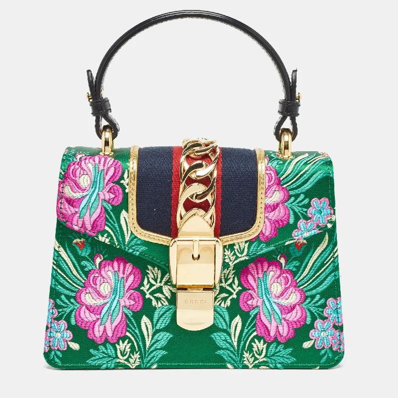 Gucci color Floral Jacquard Mini Sylvie Top Handle Bag