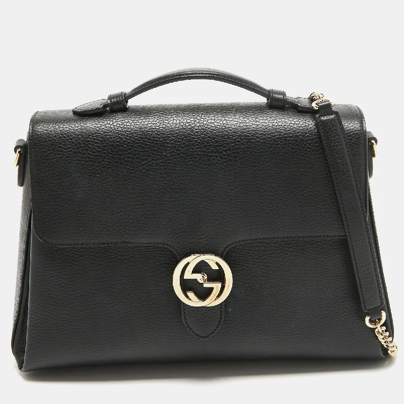 Gucci  Leather Doller Interlocking G Top Handle Bag