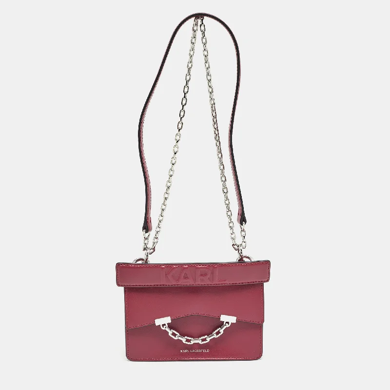 Karl Lagerfeld Burgundy Leather K/karl Seven Top Handle Bag