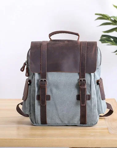 Lake Green Waxed Canvas Mens Large 14'' Laptop Backpack College Backpack Hiking Backpack for Men