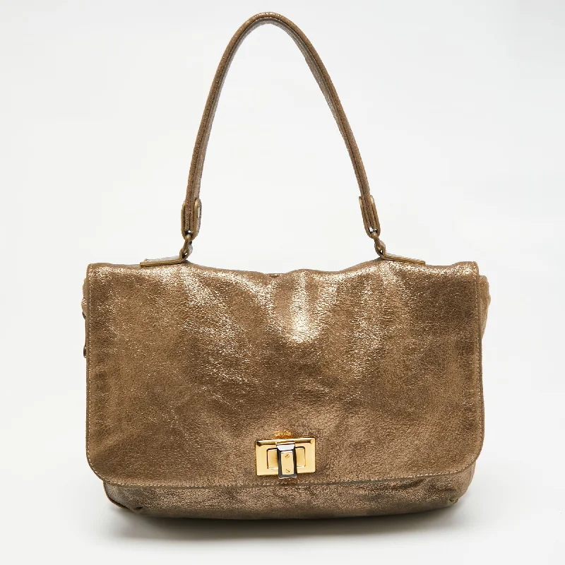 Lanvin  Cracked Suede Flap Top Handle Bag