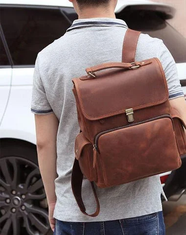 Cool Brown Leather Men's 13'' Laptop Backpack School Backpack Travel Backpack For Men